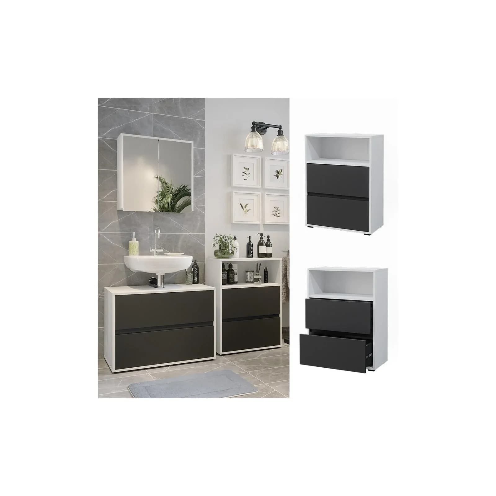 Vicco Midischrank Maltin Weiß Anthrazit Modernes Design
