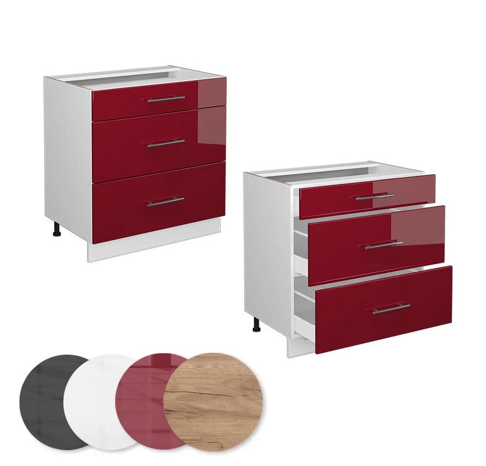 Vicco Midischrank Fame-Line Bordeaux HG/Weiß 80x81.6cm mit 3 Schubladen - Bild 4