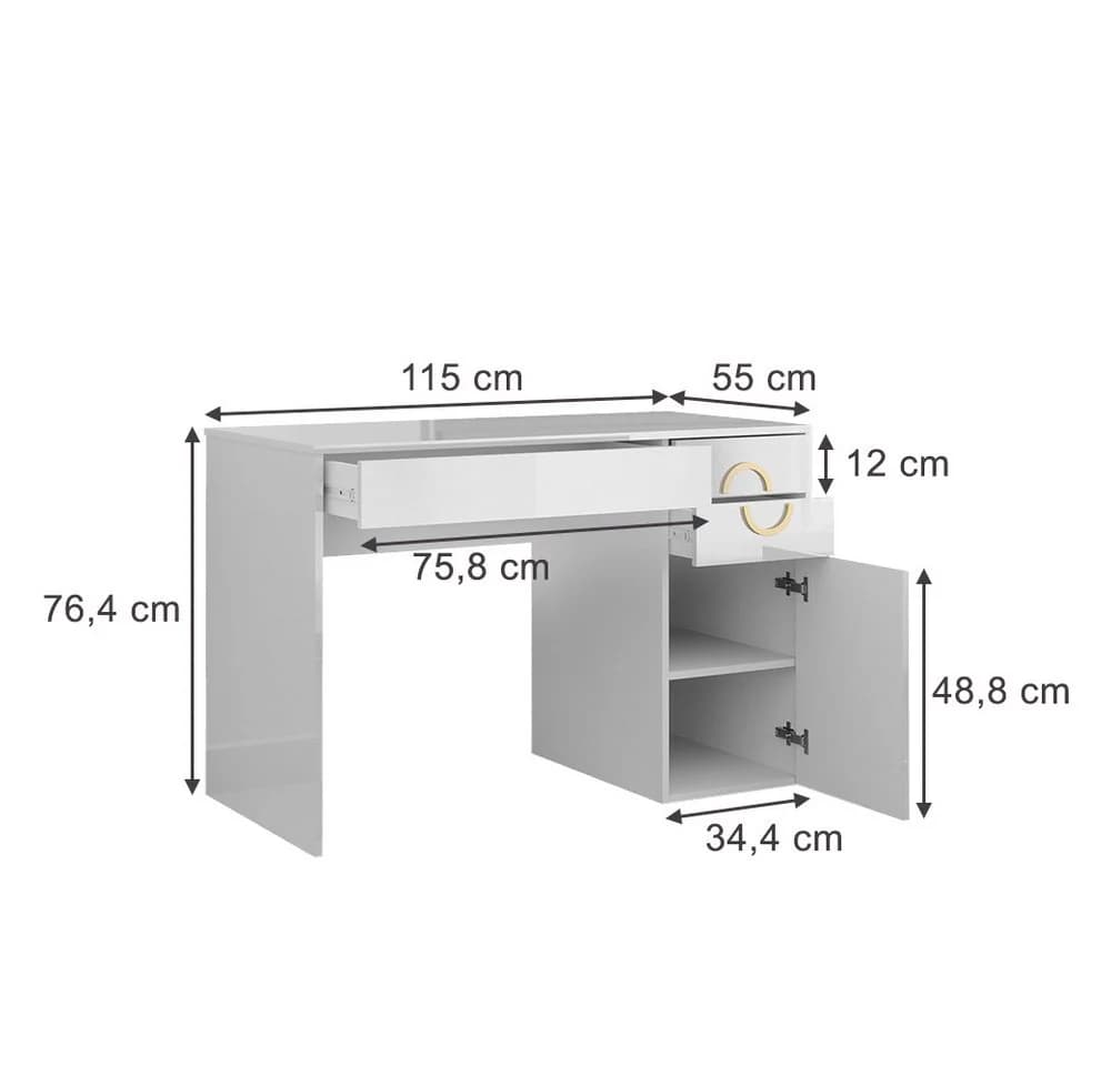 Vicco Schreibtisch Adela Weiß Hochglanz 115x55cm mit 3 Schubladen - Bild 3