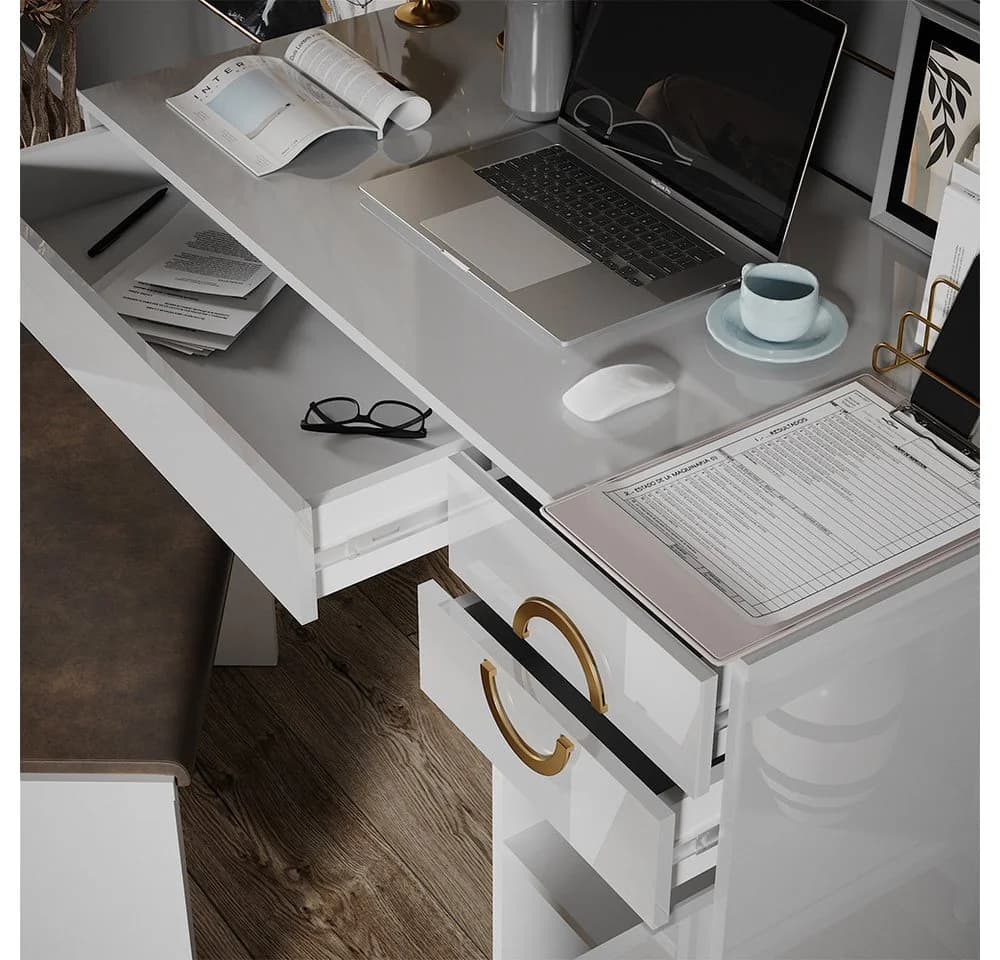 Vicco Schreibtisch Adela Weiß Hochglanz 115x55cm mit 3 Schubladen - Bild 4