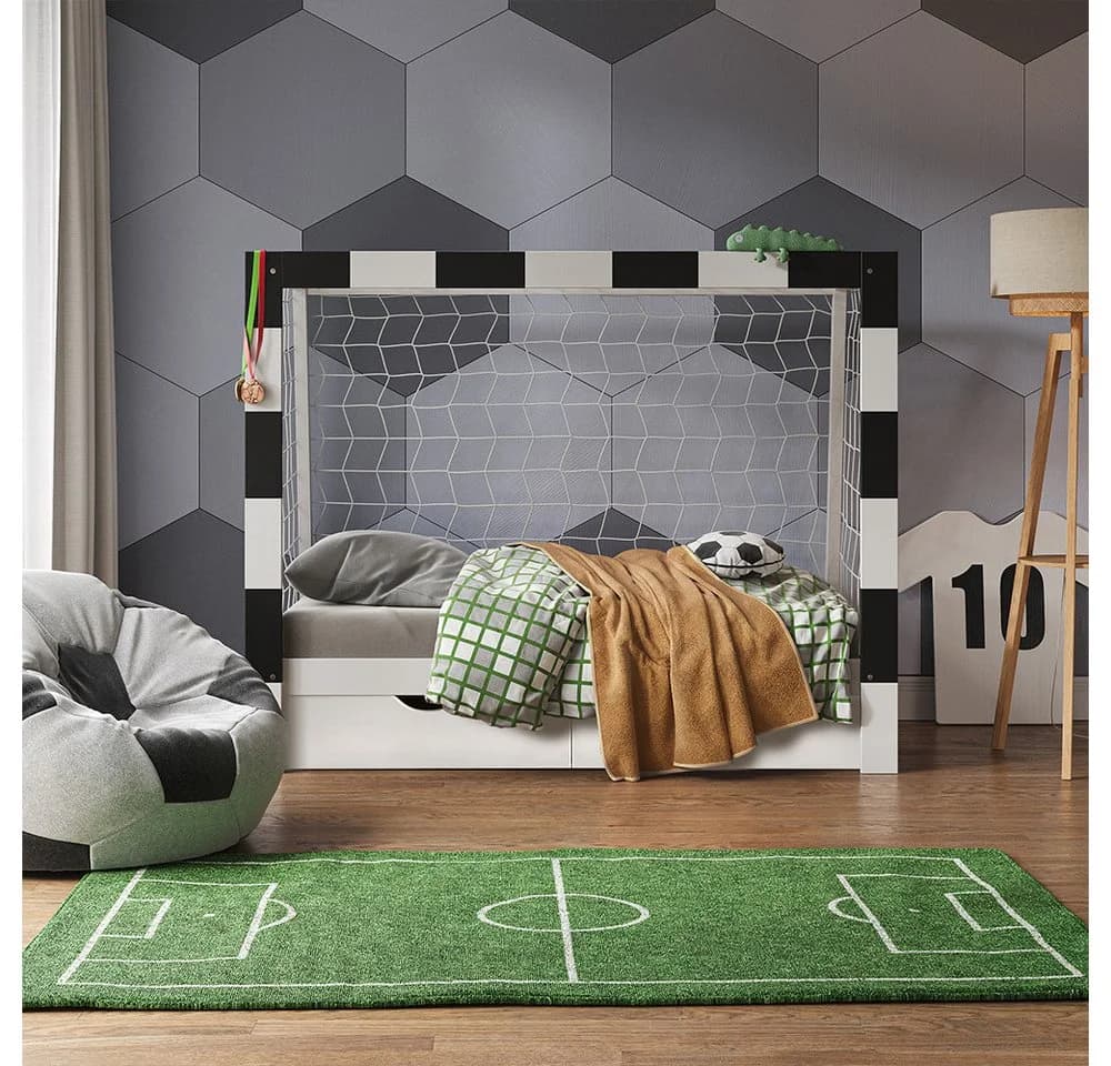 VitaliSpa® Kinderbett Fußballtor Weiß/Schwarz mit Schubladen - Bild 3