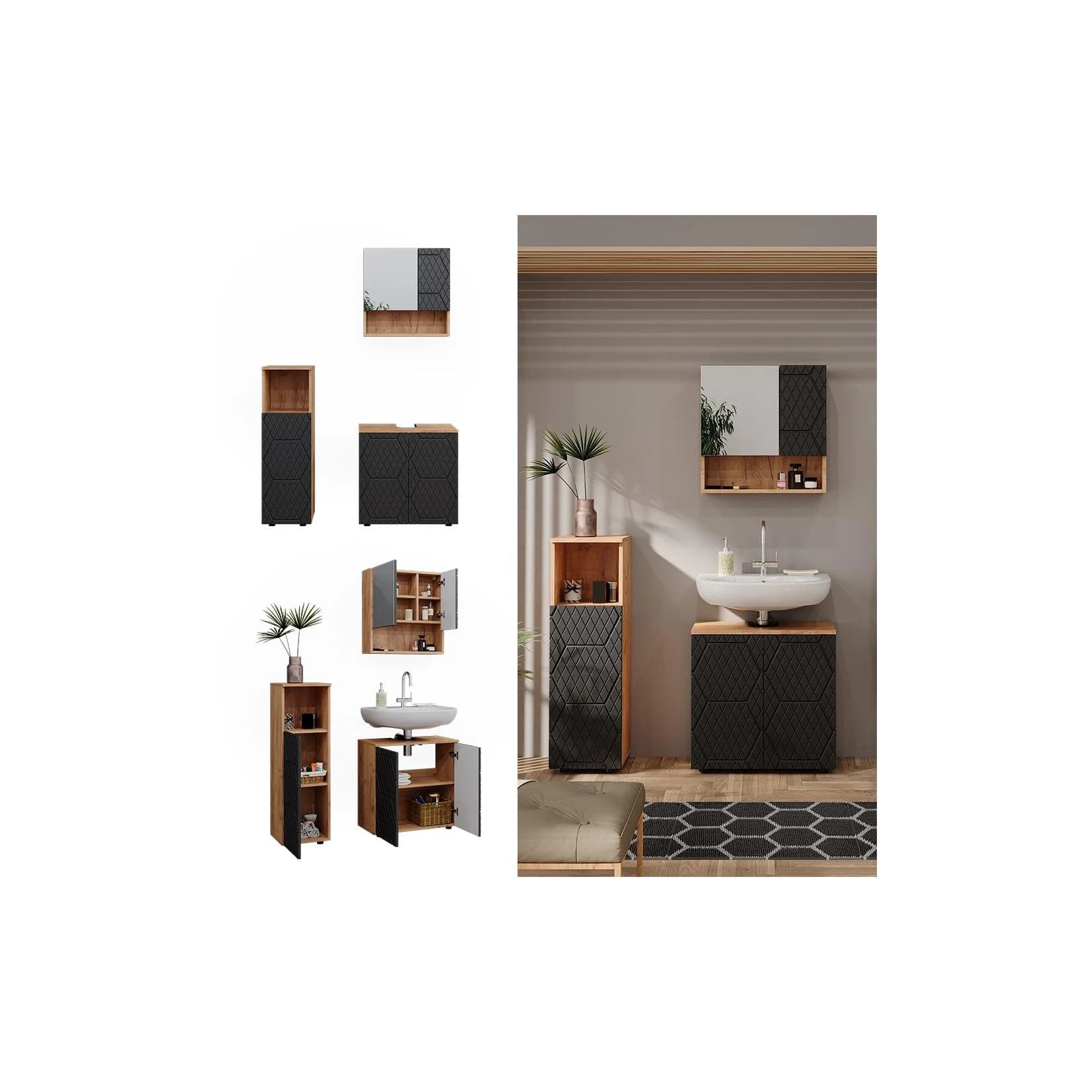Vicco Badmöbel-Set Irma 3-teilig Anthrazit/Goldkraft Eiche