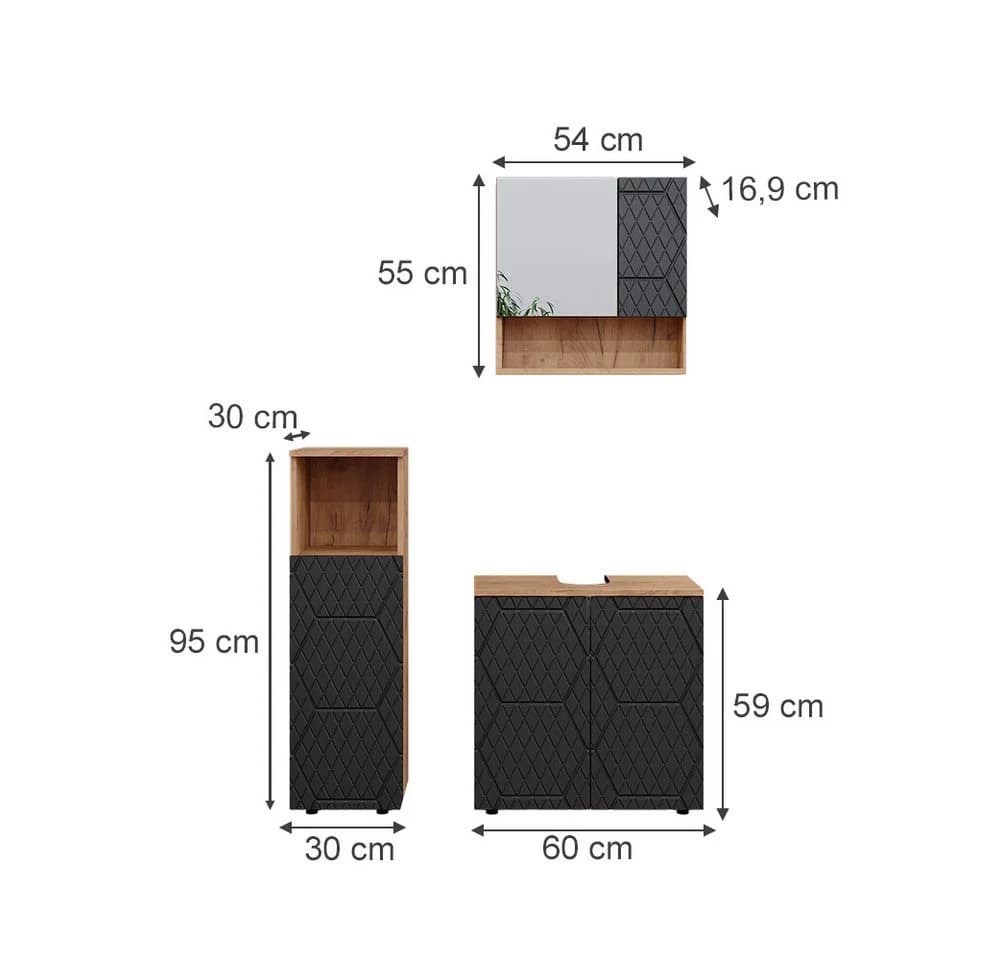 Vicco Badmöbel-Set Irma 3-teilig Anthrazit/Goldkraft Eiche - Bild 4