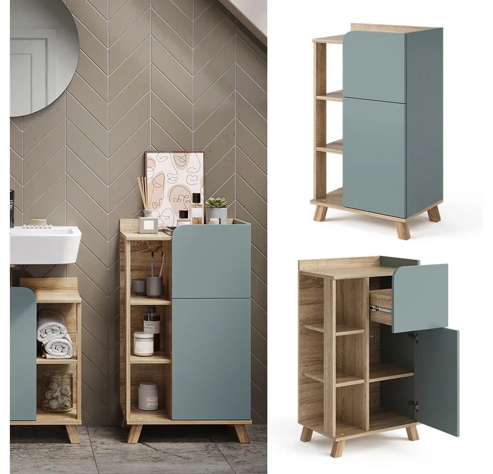 Vicco Midischrank Karen Blau-Grau mit Tür und Schublade - Bild 2