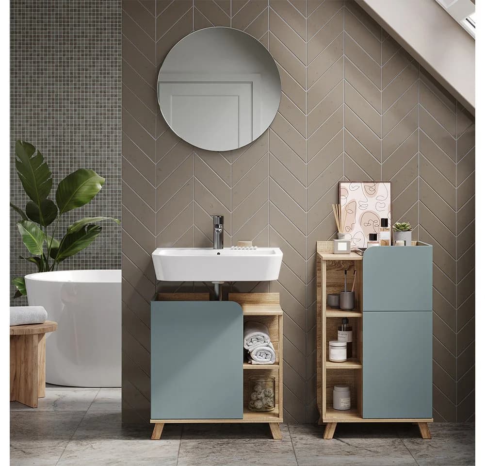 Vicco Midischrank Karen Blau-Grau mit Tür und Schublade - Bild 5