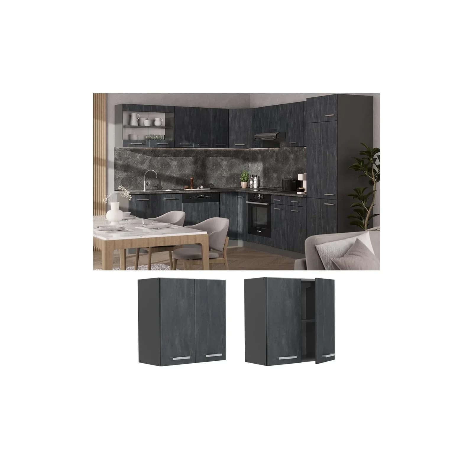 Vicco Hängeschrank R-Line Schwarz Beton Anthrazit
