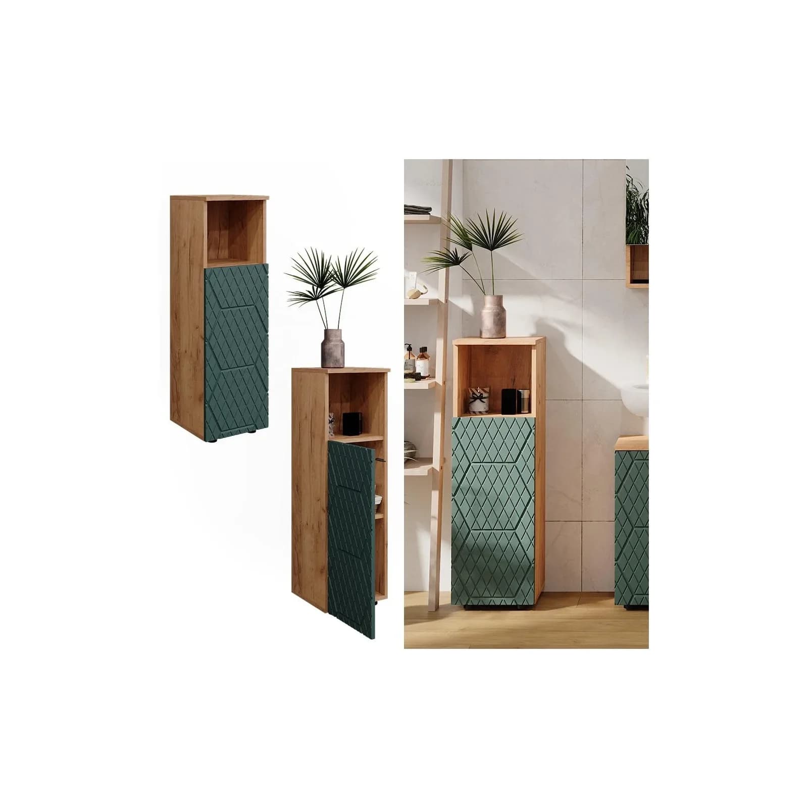 Vicco Midischrank Irma Grün Goldkraft Eiche Badezimmer