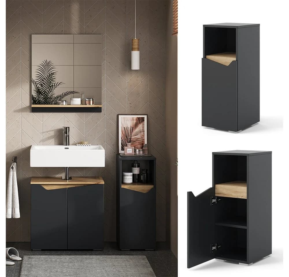 Vicco Midischrank Marelle Anthrazit mit Tür und offenem Fach - Bild 2