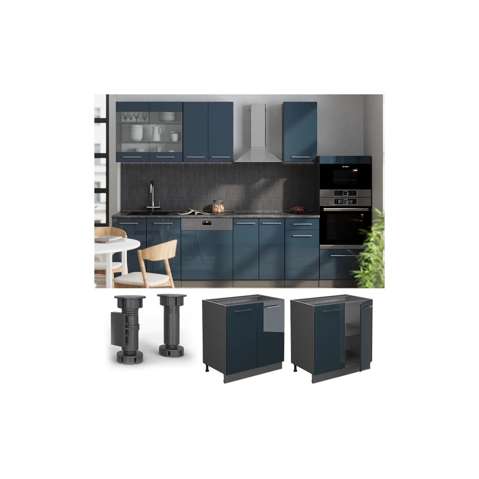 Vicco Unterschrank Fame-Line Anthrazit Dunkelblau Hochglanz 80 cm