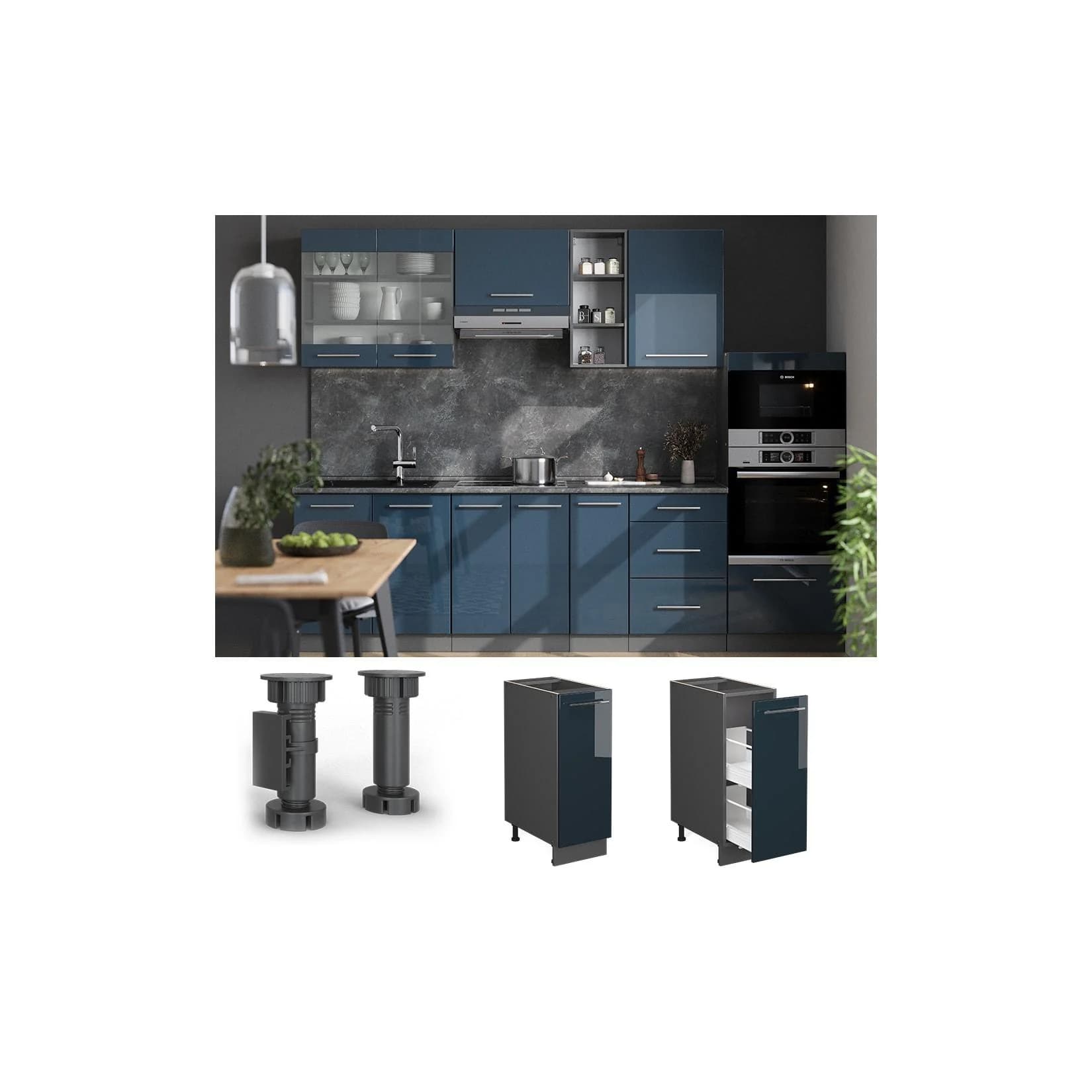 Vicco Apothekerunterschrank Fame-Line Anthrazit Dunkelblau Hochglanz 30 cm