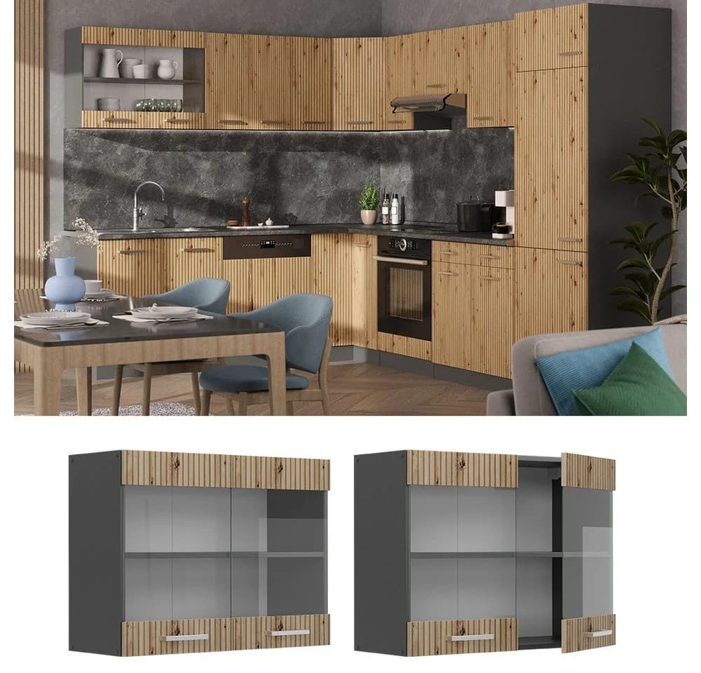 Vicco Glashängeschrank R-Line Artisan-Eiche/Anthrazit