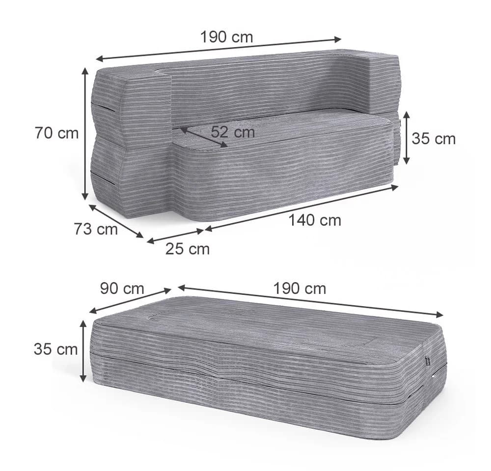 VitaliSpa® Schlafsofa Lille Grau mit Schlaffunktion und faltbarer Konstruktion - Bild 4