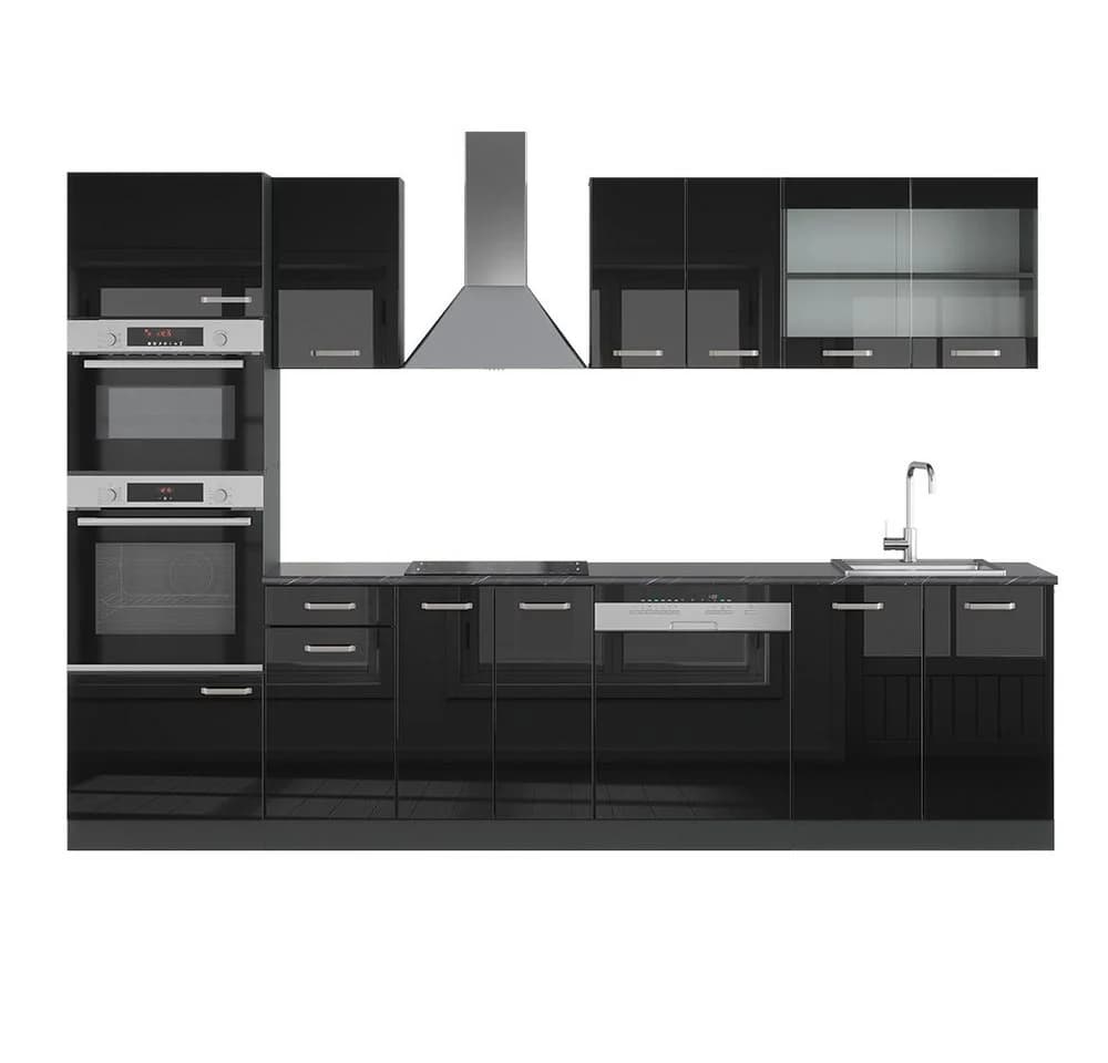Vicco Küchenzeile R-Line Schwarz Hochglanz Anthrazit 300 cm mit Hochschrank - Bild 2