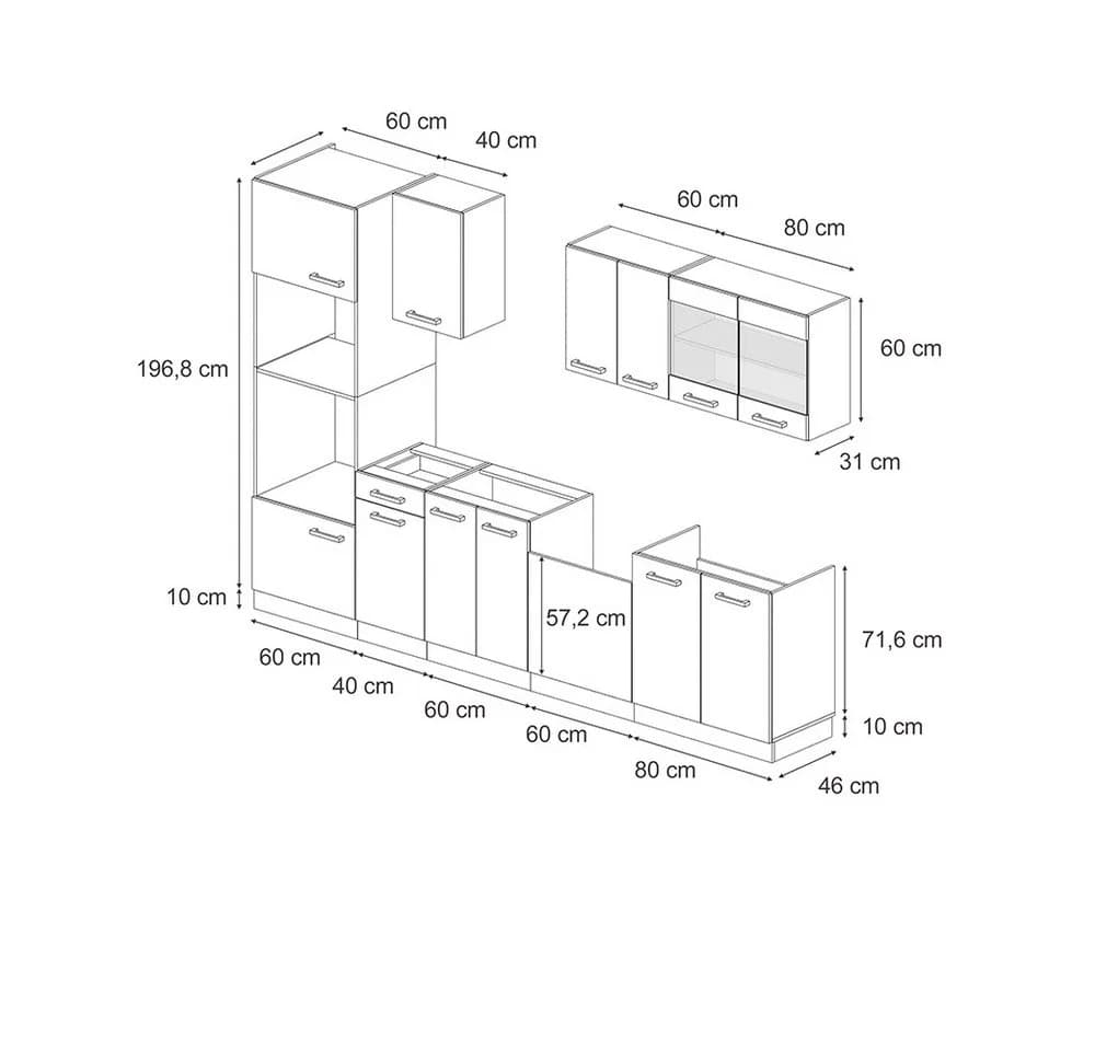 Vicco Küchenzeile R-Line Schwarz Hochglanz Anthrazit 300 cm mit Hochschrank - Bild 3