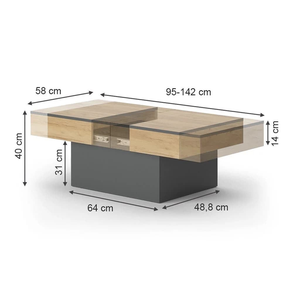 Vicco Couchtisch Boto Anthrazit Goldkraft Eiche Ausziehbar - Bild 5
