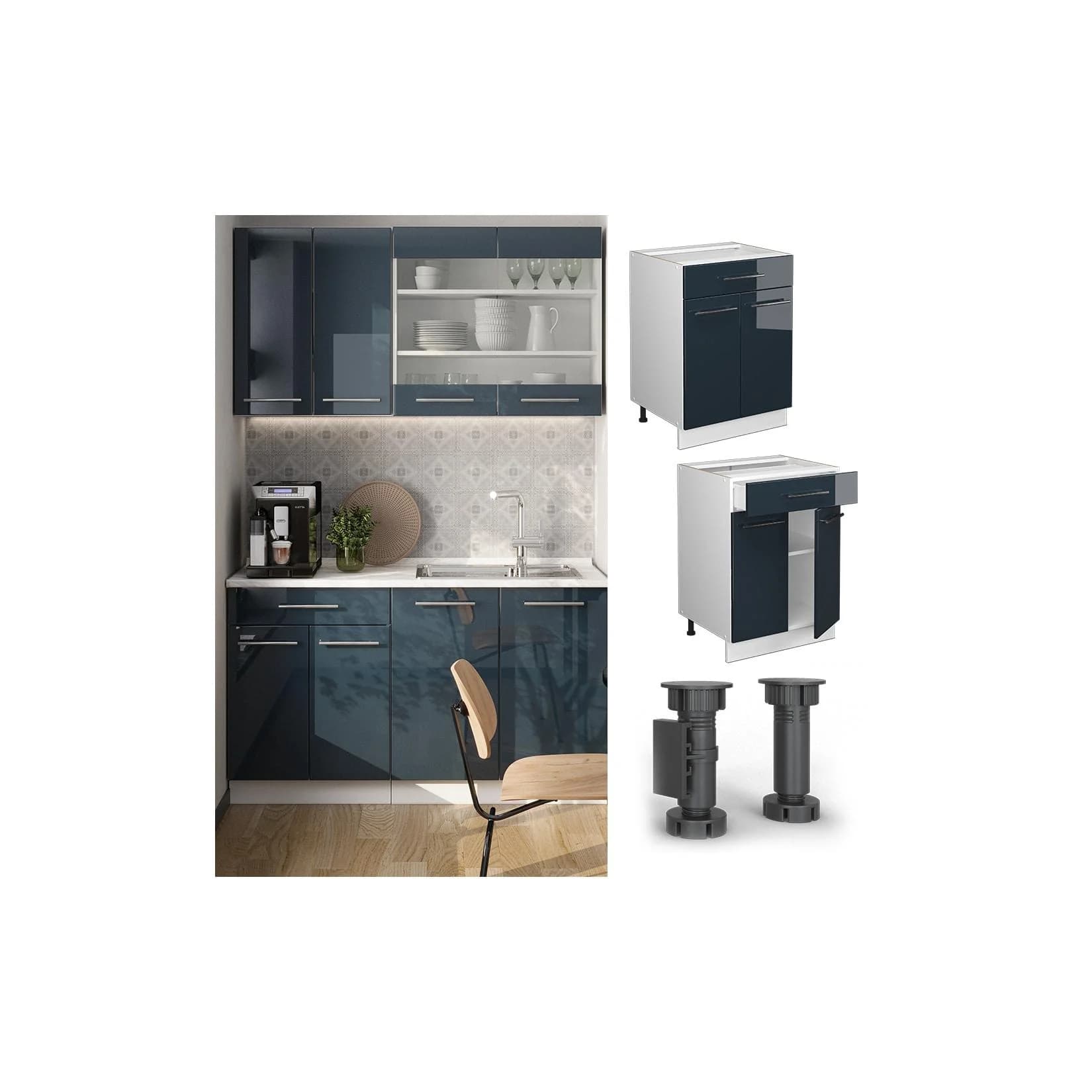 Vicco Schubunterschrank Fame-Line Weiß Dunkelblau Hochglanz 60 cm