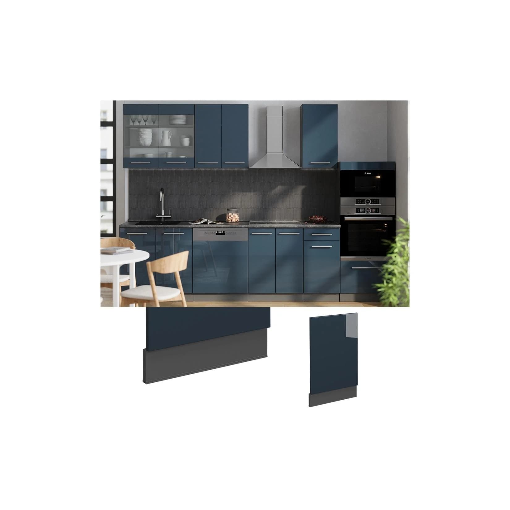Vicco Fame-Line Geschirrspülerblende 45cm Anthrazit Dunkelblau Hochglanz Eiche