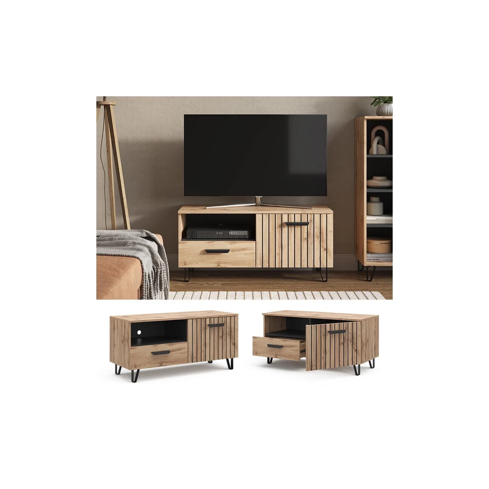 Vicco Lowboard Amber Eiche Wotan mit Schublade und Tür