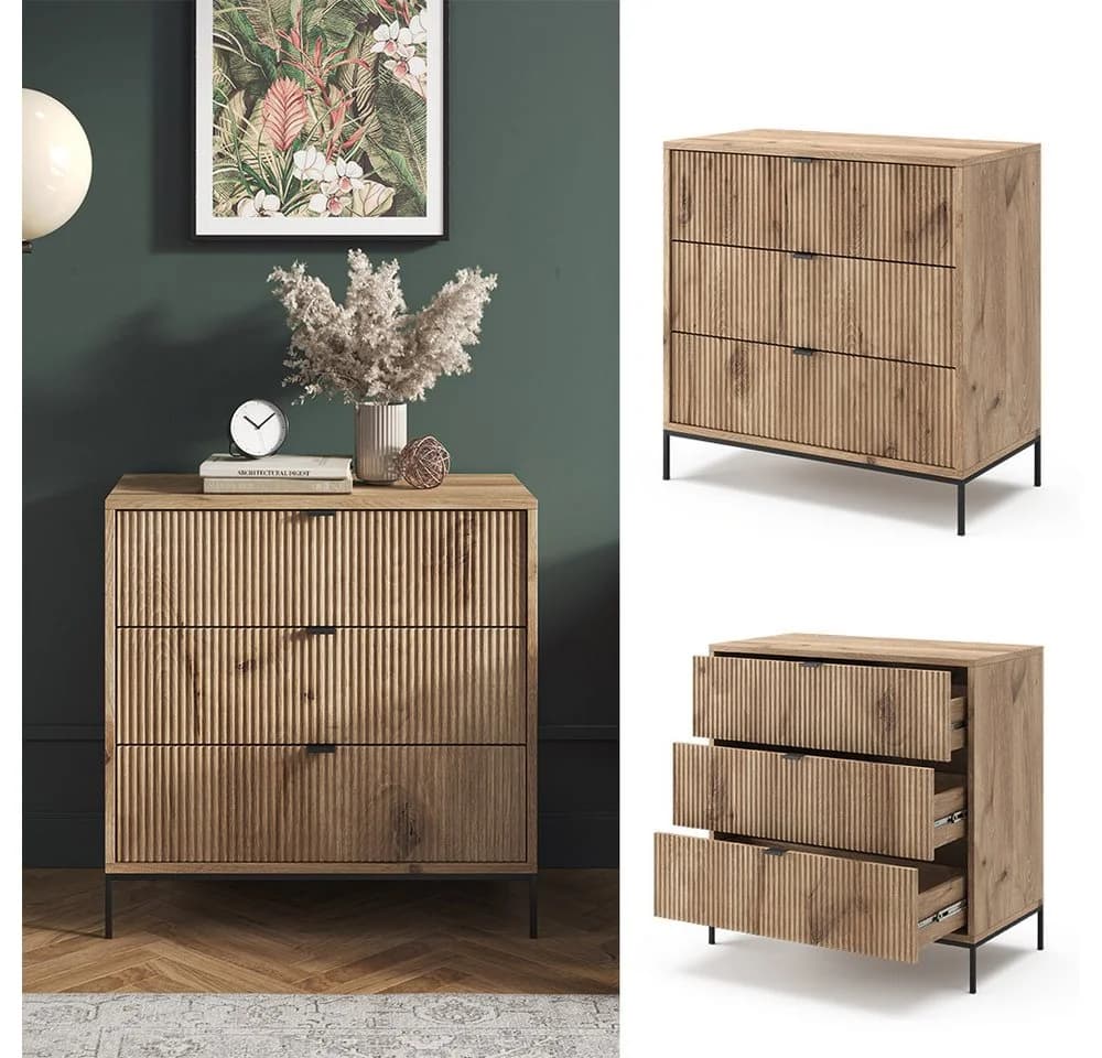Vicco Kommode Eliza 3 Schubladen Viking Oak Modernes Design - Bild 4