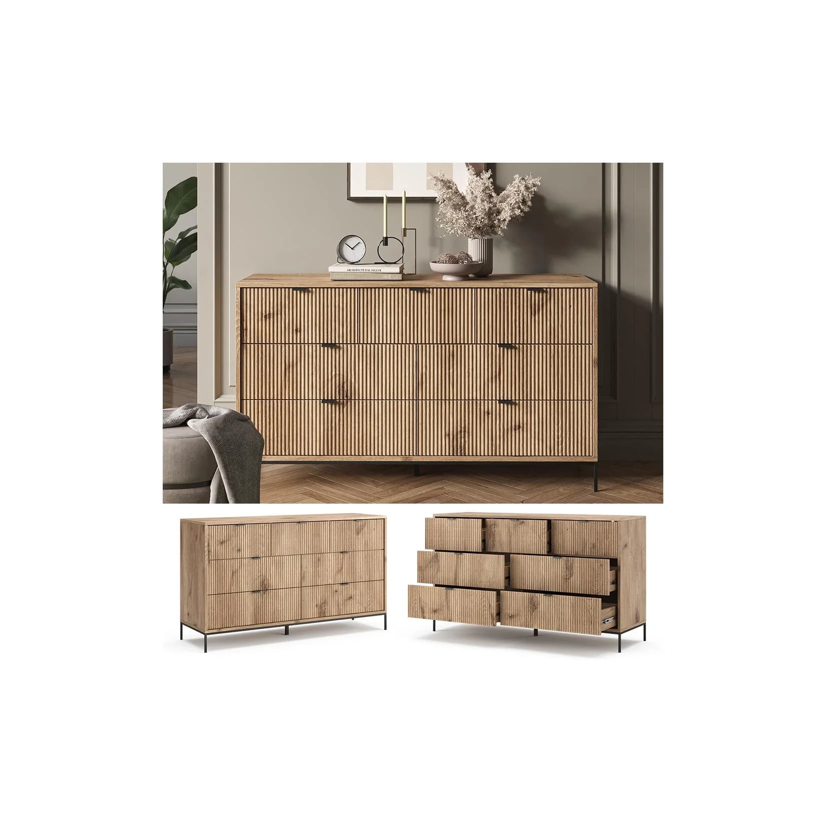 Vicco Sideboard Eliza Viking Oak mit 7 Schubladen