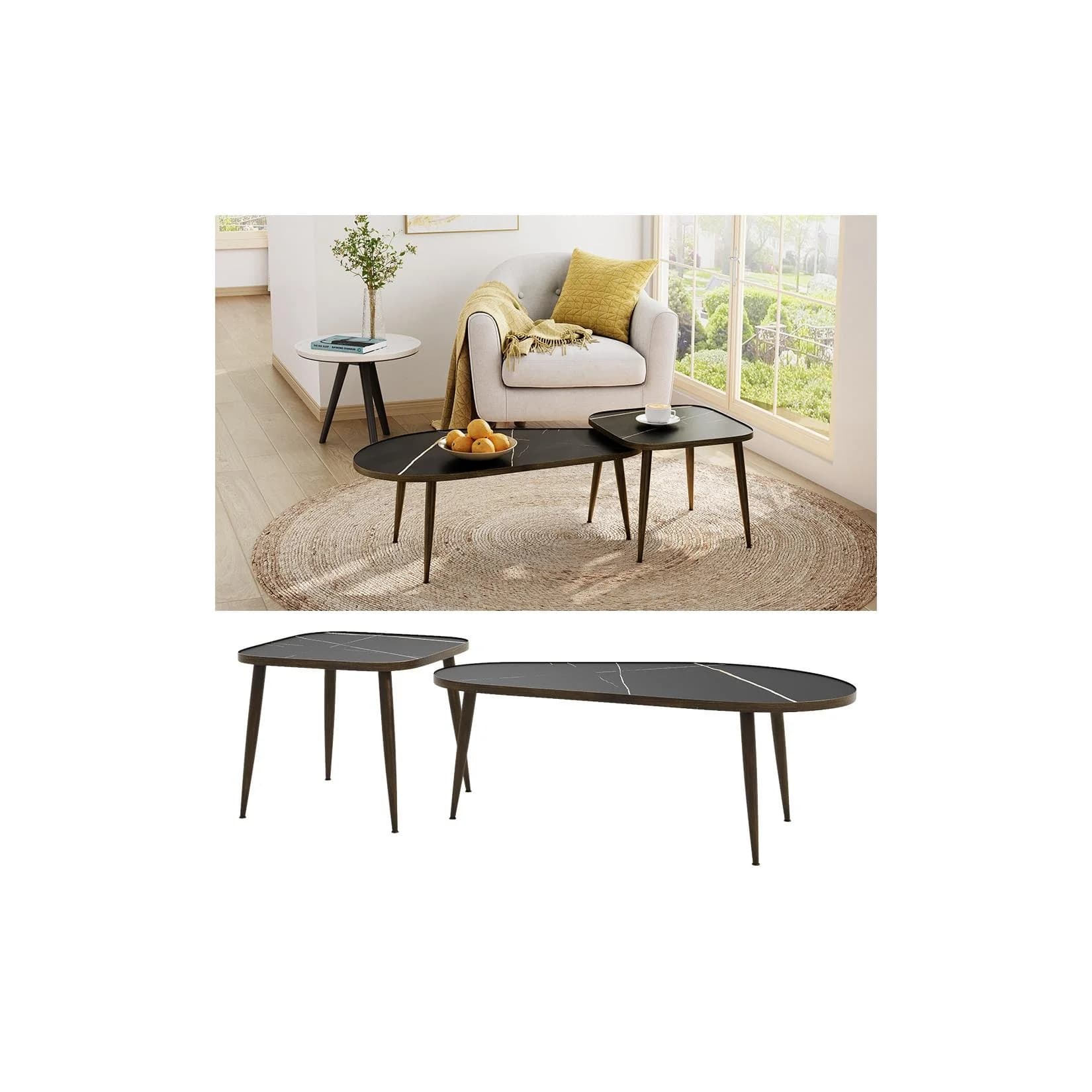 Vicco Couchtisch-Set Manitoba Schwarz Modern Loft-Stil