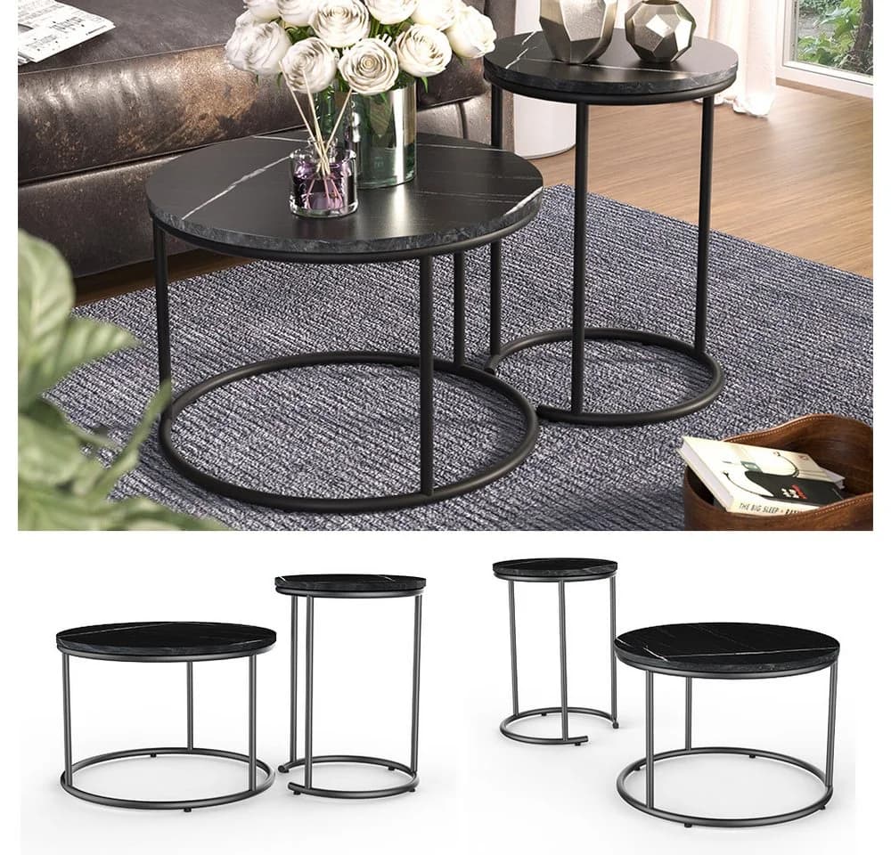 Vicco Couchtisch-Set 2-tlg. Schwarz Marmor-Optik Modern - Bild 4