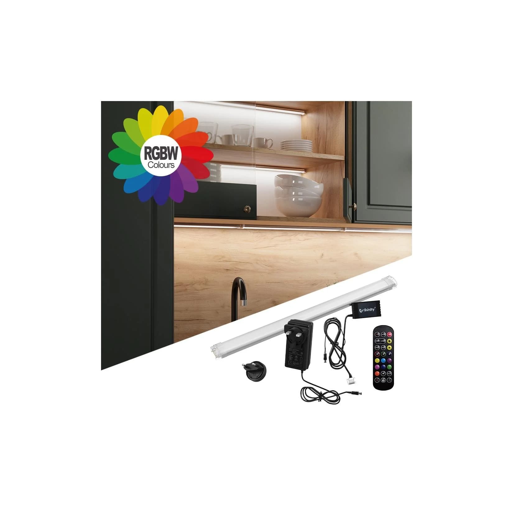 Vicco LED-Leiste Weiß 50 x 1,5 cm mit RGB-Farben und Warmweiß-Modus