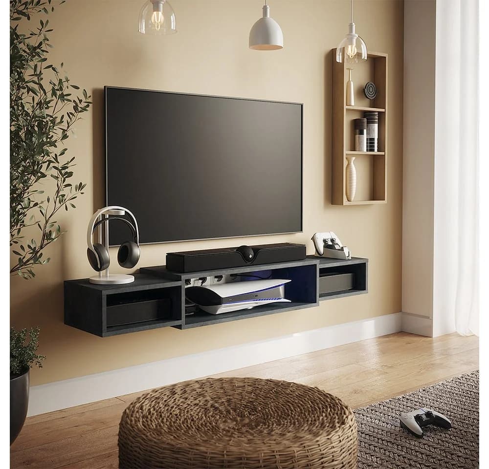 Vicco Lowboard Nordic Schwarz Beton mit offenen Regalen - Bild 3