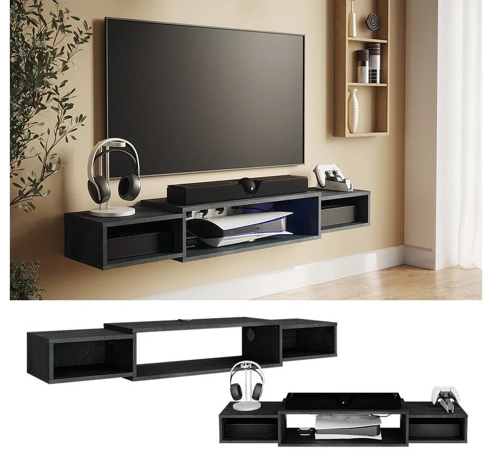 Vicco Lowboard Nordic Schwarz Beton mit offenen Regalen - Bild 4
