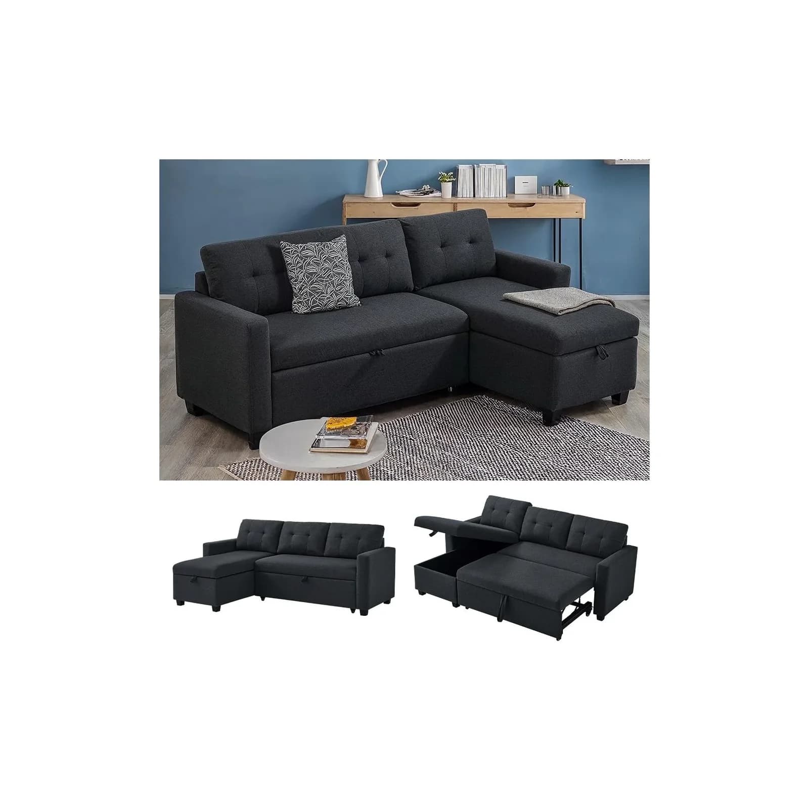 VitaliSpa Ecksofa Campina Anthrazit L-Form mit Schlaffunktion