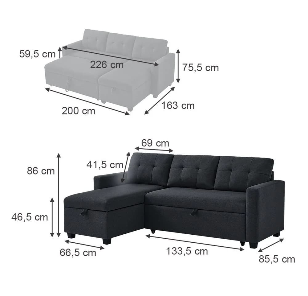 VitaliSpa Ecksofa Campina Anthrazit L-Form mit Schlaffunktion - Bild 4