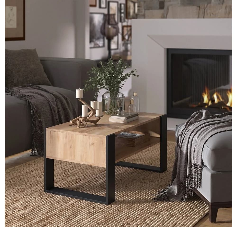 Vicco Couchtisch Olli Goldkraft Eiche Schwarz mit Ablage - Bild 3