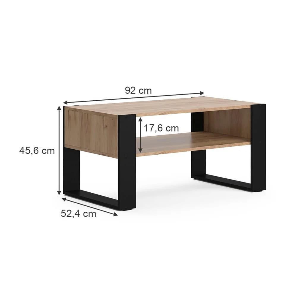 Vicco Couchtisch Olli Goldkraft Eiche Schwarz mit Ablage - Bild 5