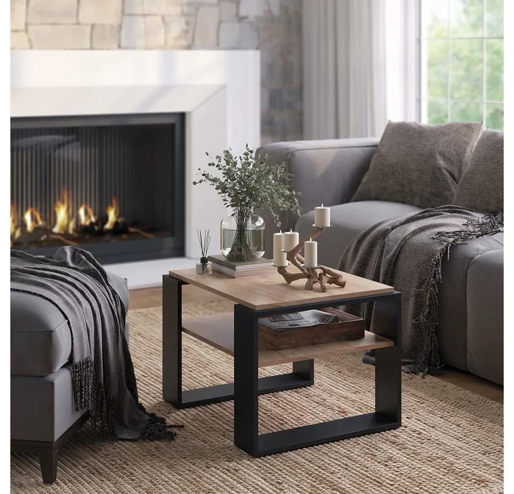 Vicco Couchtisch Helm mit Ablage Goldkraft Eiche Schwarz - Bild 3