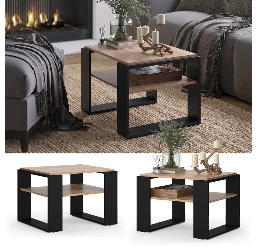 Vicco Couchtisch Helm mit Ablage Goldkraft Eiche Schwarz - Bild 4