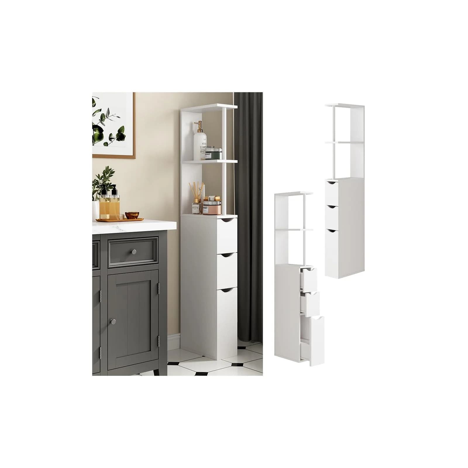 Vicco Badschrank Vera Weiß mit 3 Schubladen