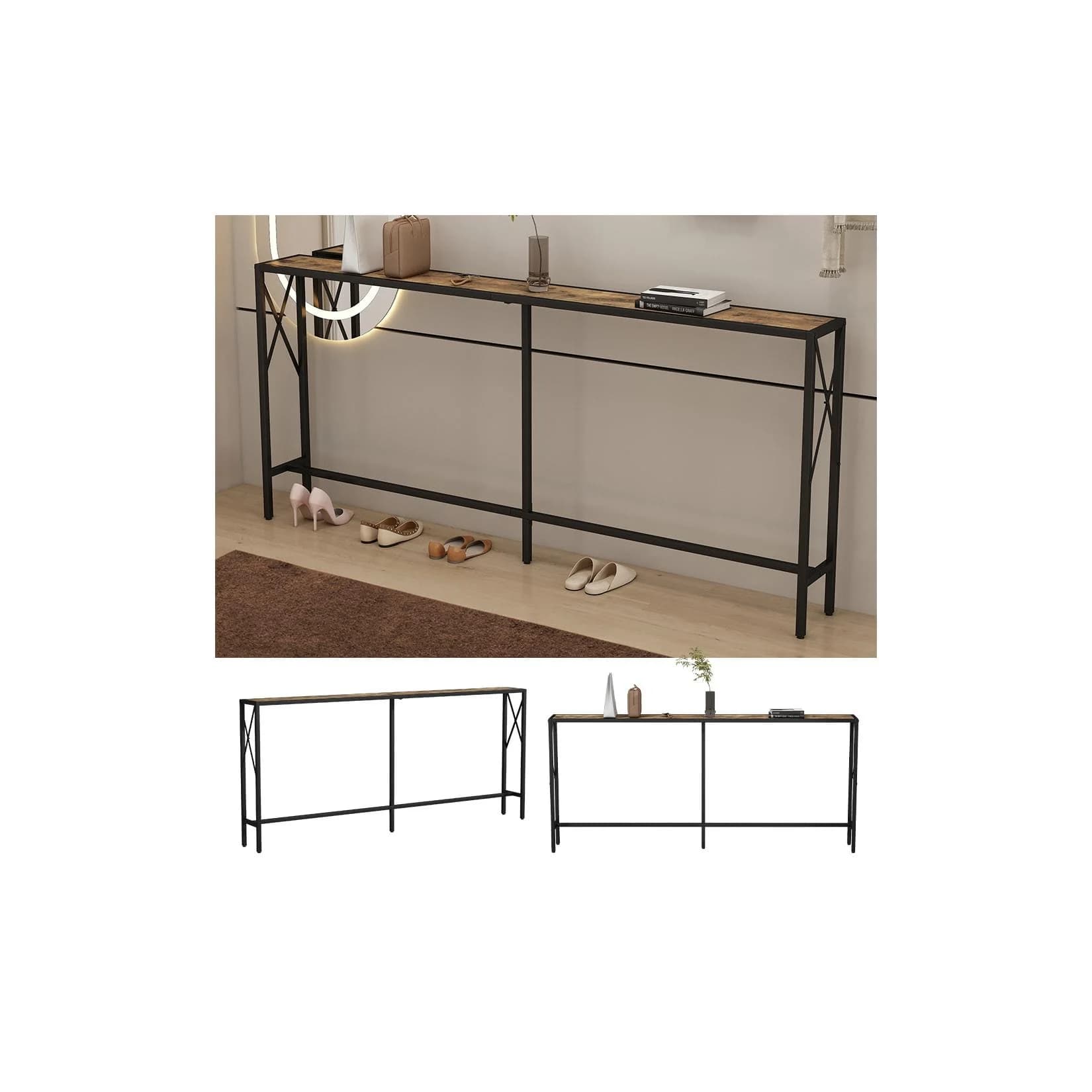 Vicco Konsolentisch Lima Eiche Rustikal Schwarz Moderner Loft-Stil