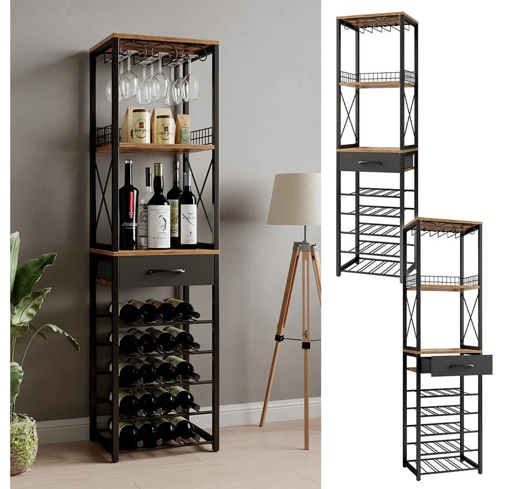 Vicco Weinregal Porto Eiche rustikal Schwarz mit Schublade - Bild 4