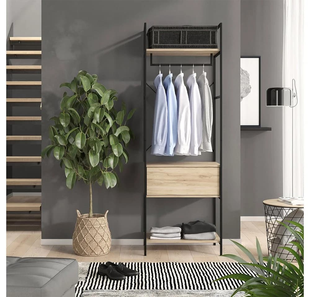 Vicco Kleiderschrank Enya Holz/Schwarz 60 x 180 cm mit Schublade - Bild 2