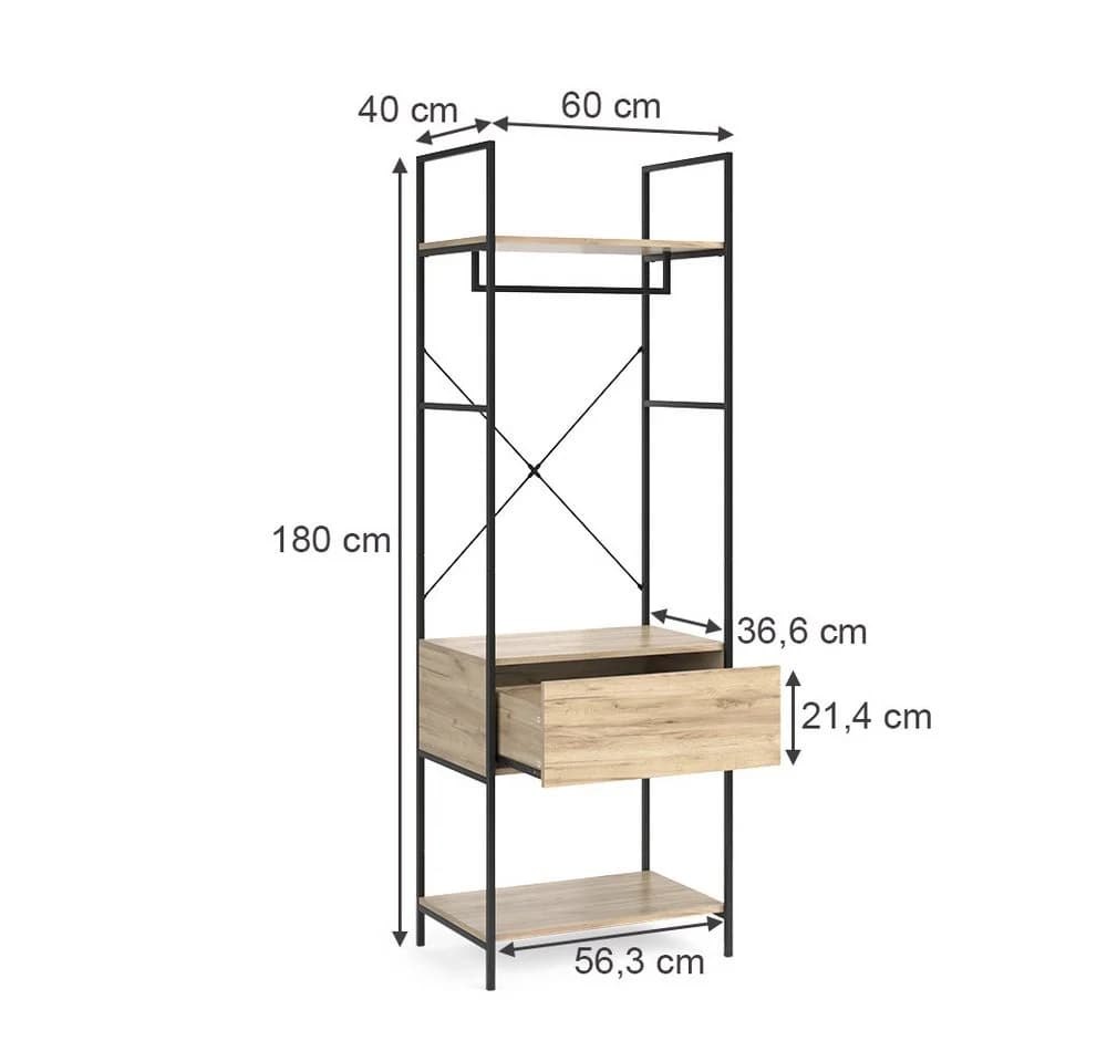 Vicco Kleiderschrank Enya Holz/Schwarz 60 x 180 cm mit Schublade - Bild 3