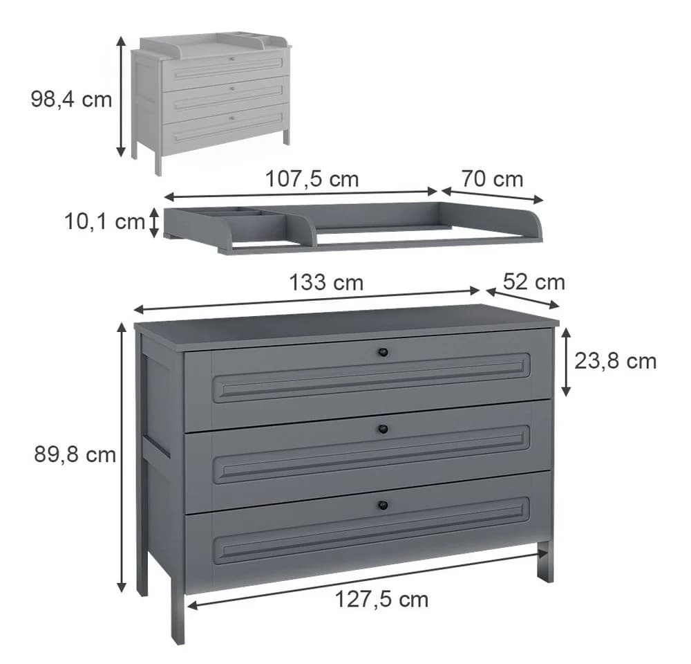 VitaliSpa® Wickelkommode Ajaton Grau mit 3 Schubladen - Bild 4