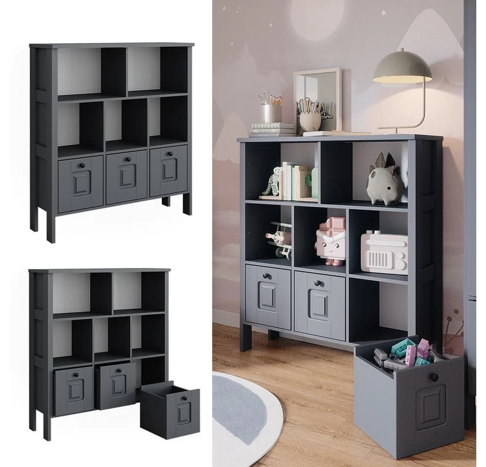 VitaliSpa® Bücherregal Ajaton Grau mit Schubladen - Bild 2