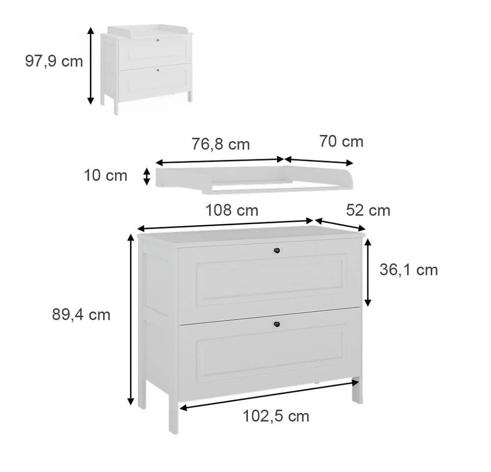 VitaliSpa® Wickelkommode Ajaton Weiß mit 2 Schubladen - Bild 4