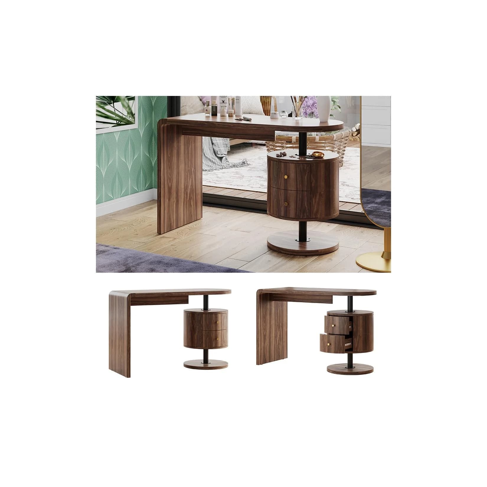 Vicco Schminktisch Lara Eiche Rustikal 120x50cm 2 Schubladen