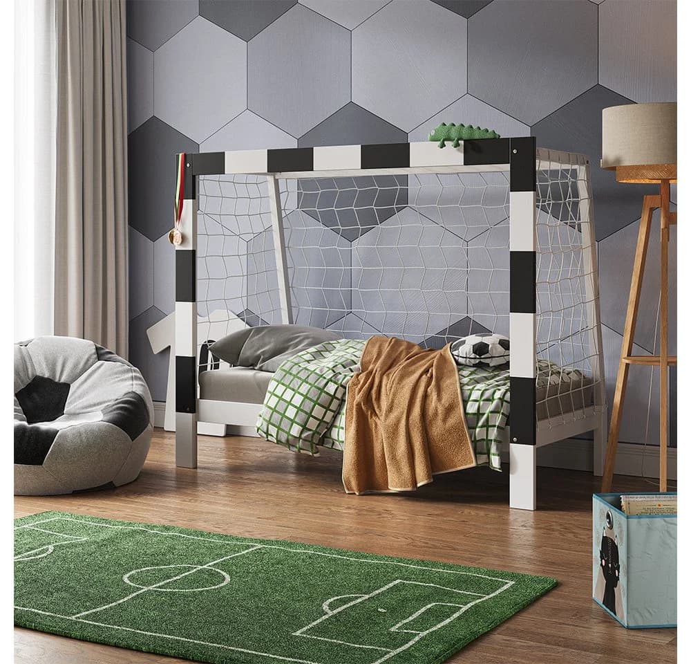 VitaliSpa® Kinderbett Fußballtor Weiß/Schwarz Holz - Bild 3
