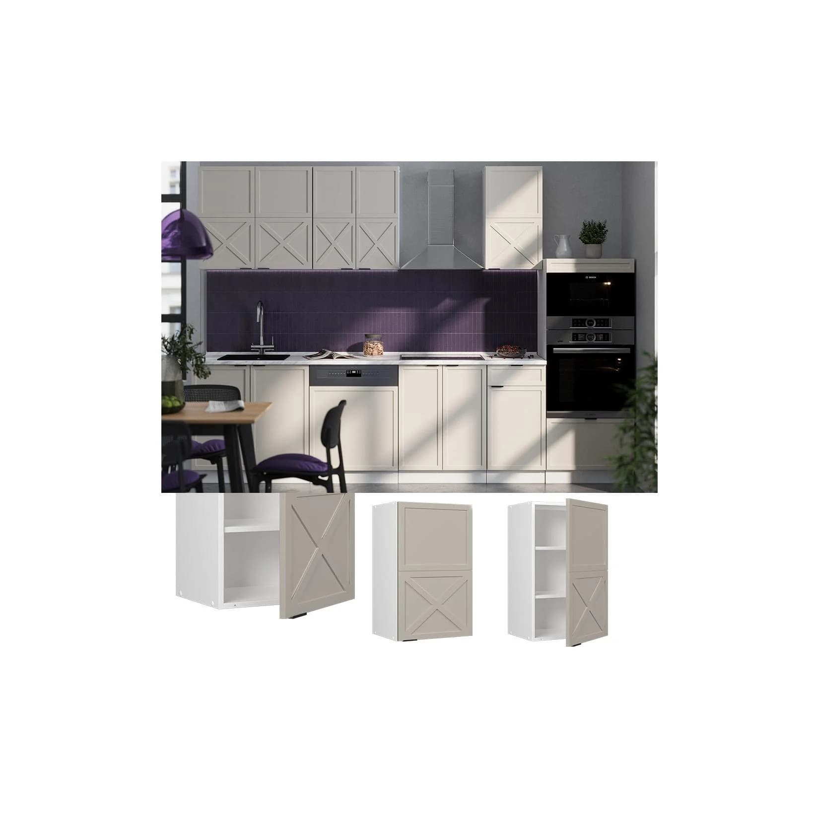 Vicco Hängeschrank Fame-Line Weiß Grau-Beige gerahmt