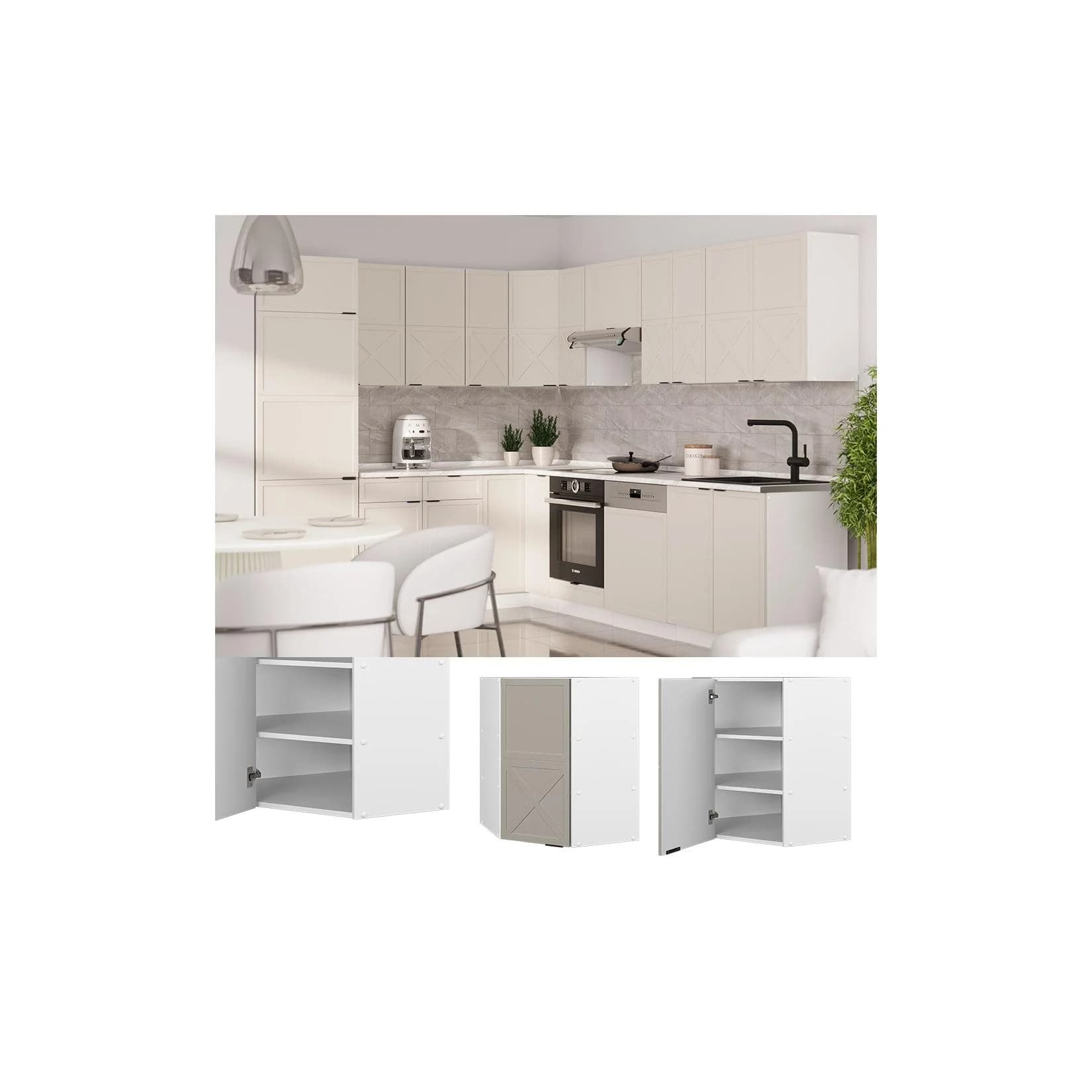 Vicco Eckhängeschrank Fame-Line Weiß Grau-Beige gerahmt