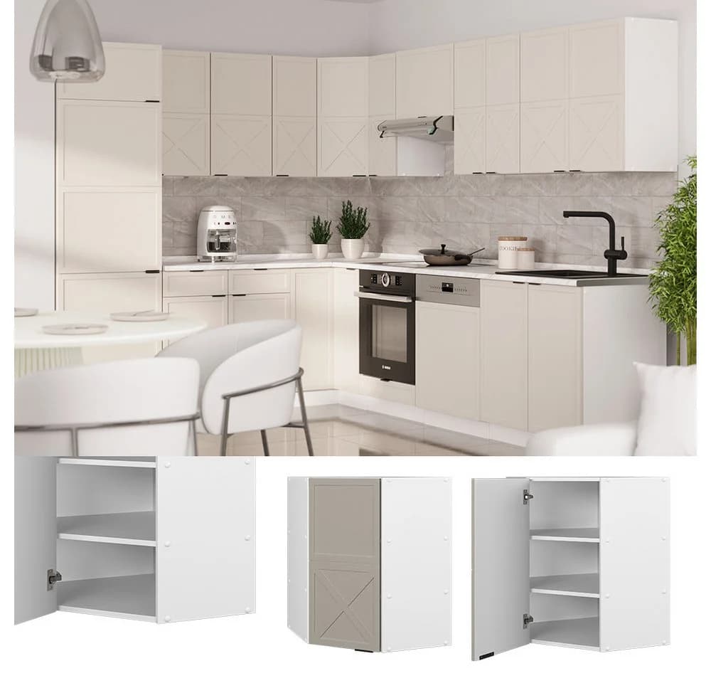 Vicco Eckhängeschrank Fame-Line Weiß Grau-Beige gerahmt - Bild 2