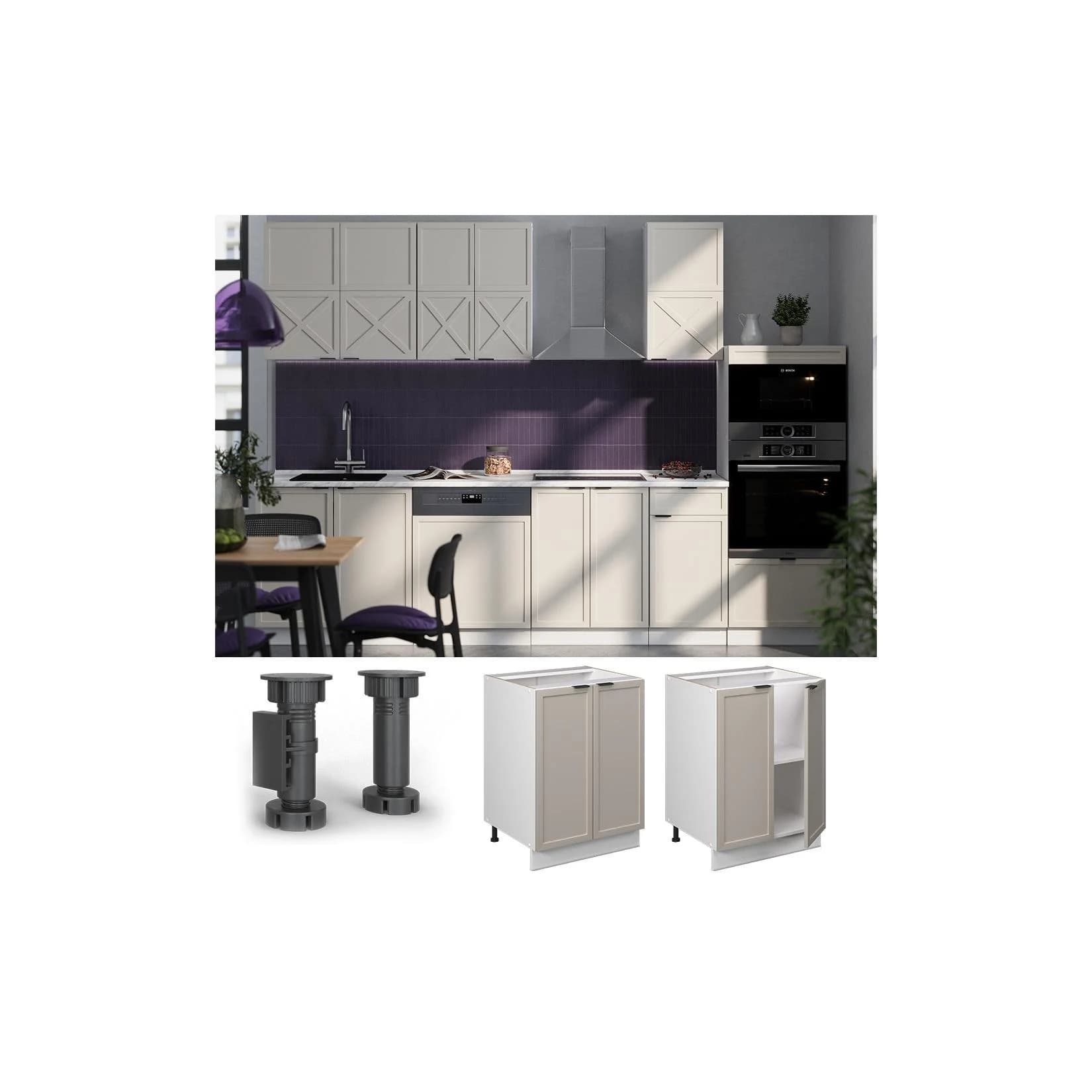 Vicco Unterschrank Fame-Line Weiß Grau-Beige gerahmt 60 cm mit Eichen-Arbeitsplatte