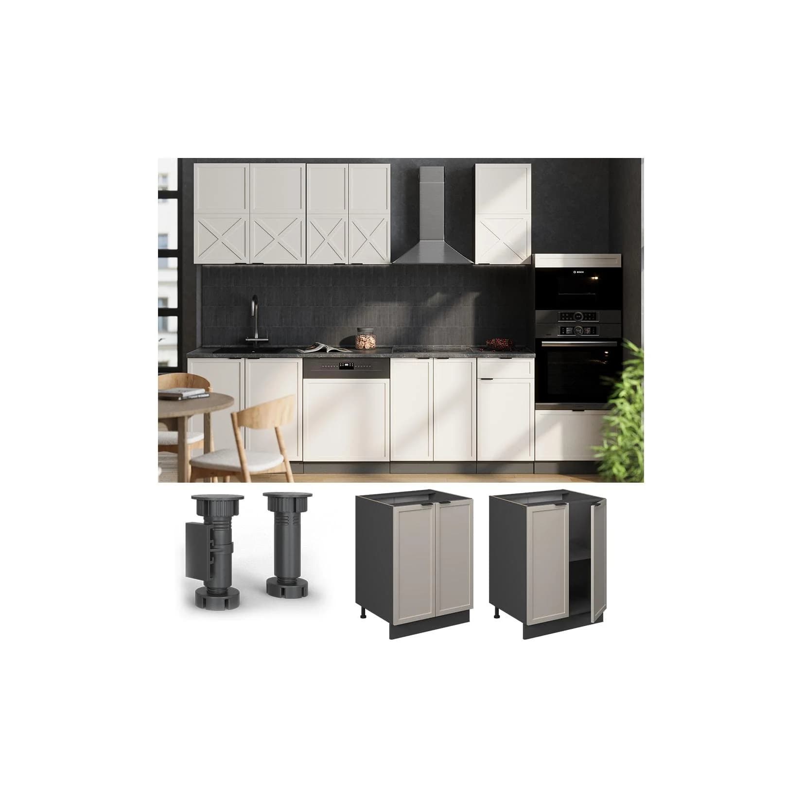Vicco Unterschrank Fame-Line Anthrazit Grau-Beige mit Arbeitsplatte